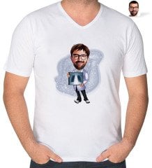 Kişiye Özel Erkek Radyolojist Karikatürlü V Yaka Tişört-1