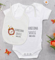 BK Kids Kişiye Özel Uyandırma Servisi Tasarımlı Bebek Body Zıbın ve Mama Önlüğü Hediye Seti - Model 1