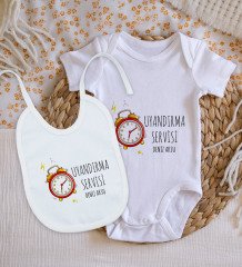 BK Kids Kişiye Özel Uyandırma Servisi Tasarımlı Bebek Body Zıbın ve Mama Önlüğü Hediye Seti - Model 1
