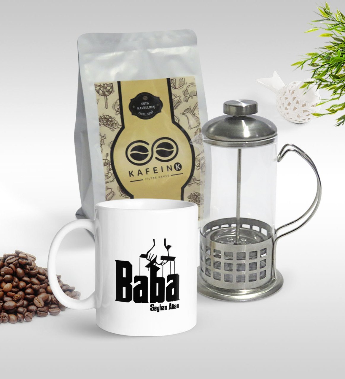 Kişiye Özel Baba Godfather Tasarımlı Kupa & French Press & 250gr Filtre Kahve Hediye Seti-5