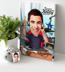 Kişiye Özel Bay Radyocu Karikatür Kanvas Tablo (30 x 50 cm.) 1