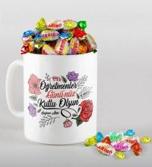 Kişiye Özel Öğretmenler Gününüz Kutlu Olsun Kupa ve Haribo Şeker Hediye Seti-5