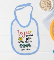 BK Kids Kişiye Özel Teyze Anne Gibi Tasarımlı Mavi Bebek Body Zıbın ve Mama Önlüğü Hediye Seti
