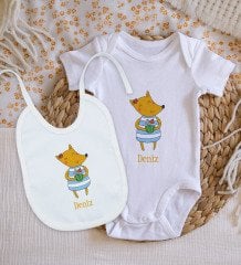 BK Kids Kişiye Özel İsimli Bebek Body Zıbın ve Mama Önlüğü Hediye Seti - Model 21
