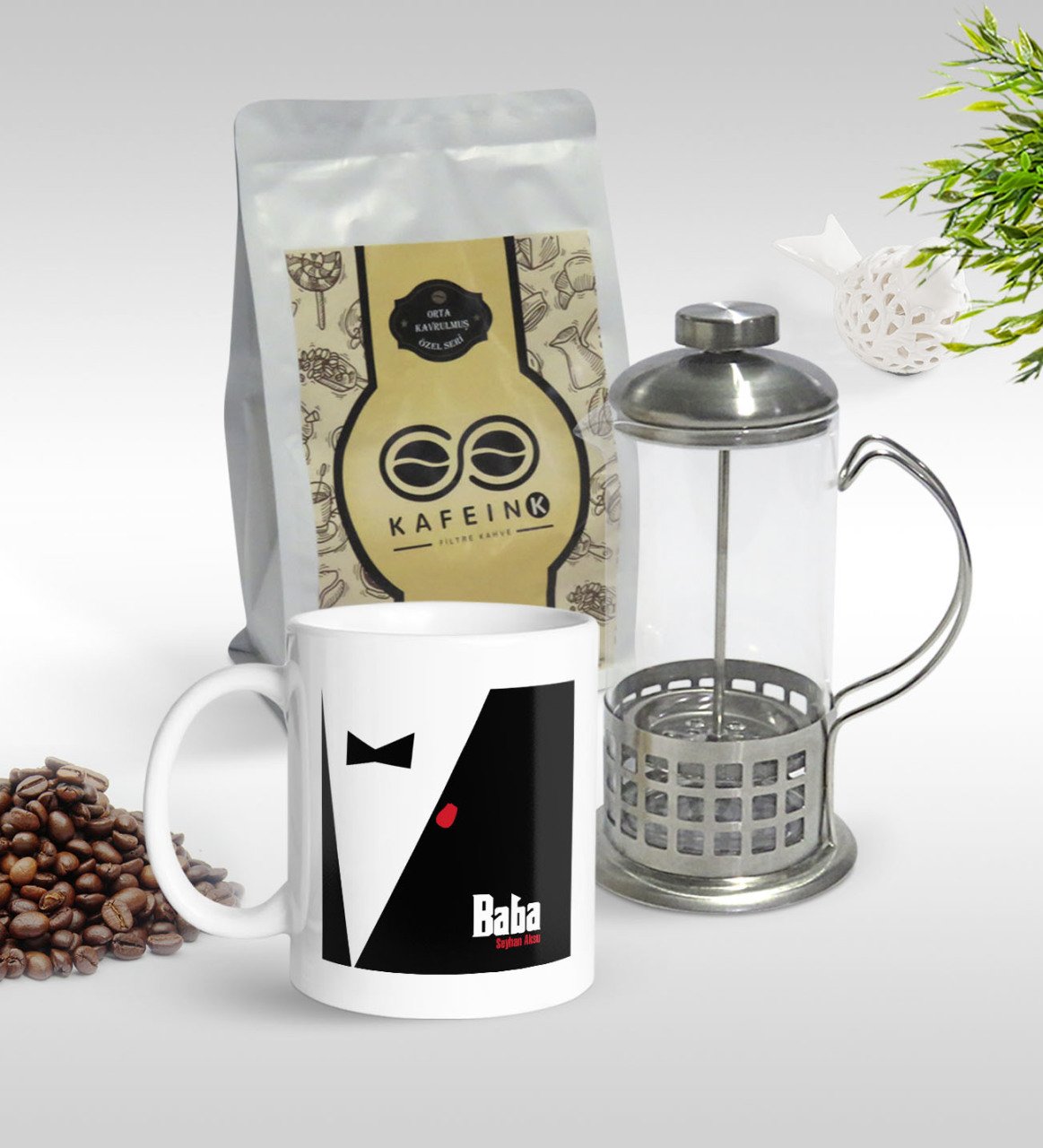 Kişiye Özel Baba Godfather Tasarımlı Kupa & French Press & 250gr Filtre Kahve Hediye Seti-10