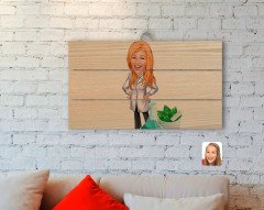 Kişiye Özel Kadın Eczacı Karikatürlü Otantik Ahşap Palet Tablo-1