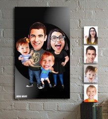 Kişiye Özel Aile Karikatür Ahşap Tablo - 3