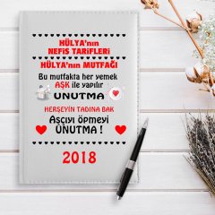 Kişiye Özel Aşçıyı Öpmeyi Unutma Tasarımlı 2023 Beyaz Deri Ajanda