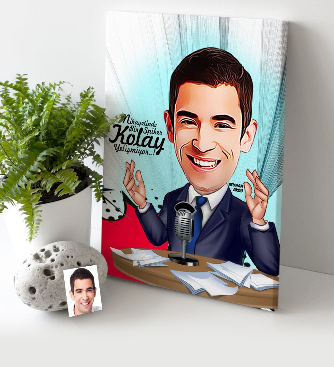 Kişiye Özel Bay Sunucu Spiker Karikatür Kanvas Tablo (30 x 50 cm.) 1