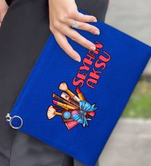 BK Gift Kişiye Özel İsimli-3 Astarlı Mavi Portföy Çanta 30x21cm, Baskılı El Çantası, Organizer Çanta