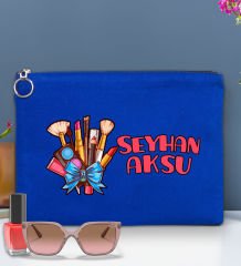 BK Gift Kişiye Özel İsimli-3 Astarlı Mavi Portföy Çanta 30x21cm, Baskılı El Çantası, Organizer Çanta