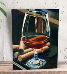 BK Gift Cigars And Brandy Tasarımlı Dekoratif Mini Kanvas Tablo 15x20cm-1