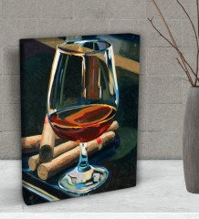BK Gift Cigars And Brandy Tasarımlı Dekoratif Mini Kanvas Tablo 15x20cm-1
