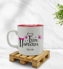 Kişiye Özel Evin Hanımı Tasarımlı İçi Kırmızı Renkli Kupa Bardak Model 1