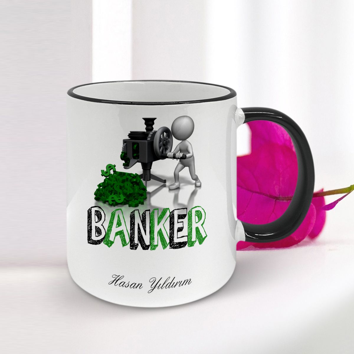 Kişiye Özel Mesleki Banker Siyah Kupa Bardak - 001