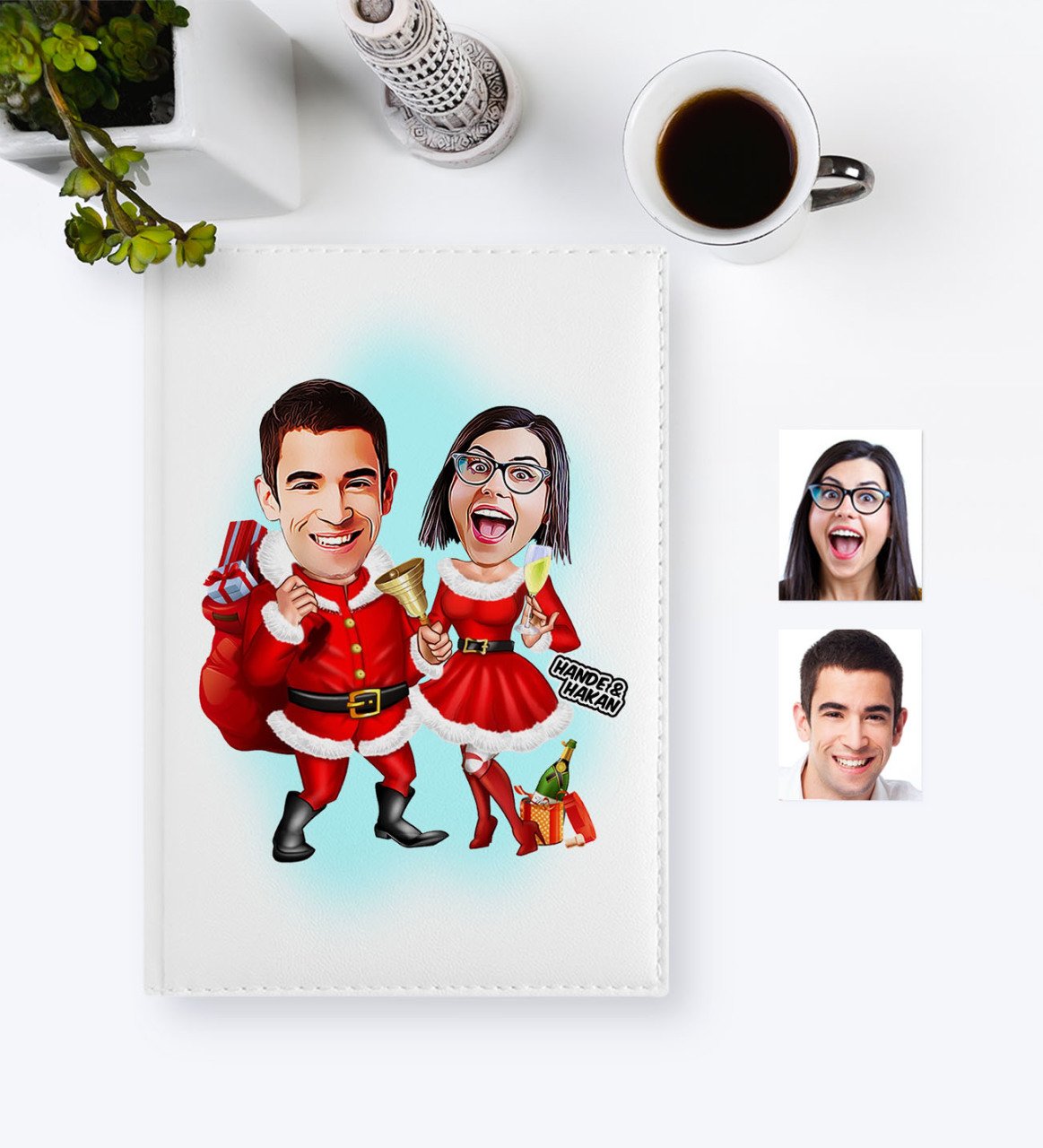 BK Gift Kişiye Özel Yılbaşı Tasarımlı Sevgililer Karikatürlü 2023 Beyaz Deri Ajanda - 3