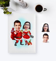 BK Gift Kişiye Özel Yılbaşı Tasarımlı Sevgililer Karikatürlü 2023 Beyaz Deri Ajanda - 3