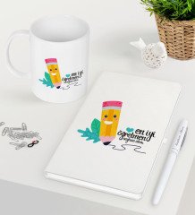 Kişiye Özel En İyi Öğretmen Beyaz Defter Kalem Kupa Seti-10