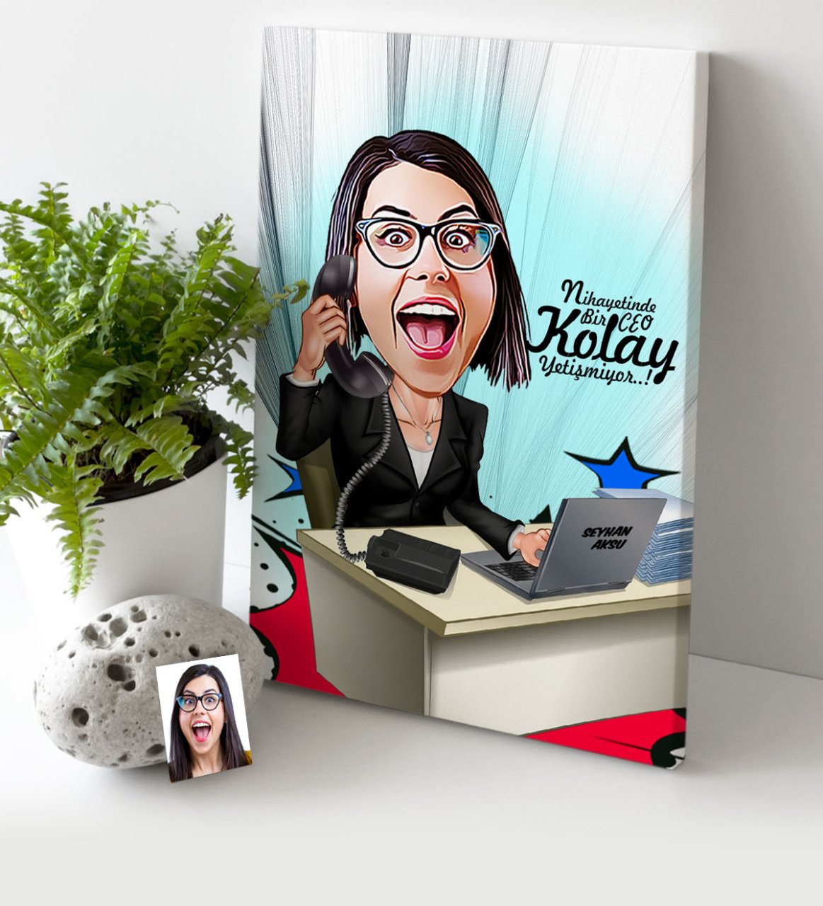 Kişiye Özel Bayan CEO Karikatür Kanvas Tablo (30 x 50 cm.) 1