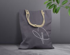 BK Gift Kişiye Özel İsimli Tarihli Antrasit Halat Saplı Kumaş Bez Çanta-4, Baskılı Omuz Çantası, Alışveriş Çantası, Arkadaşa Hediye