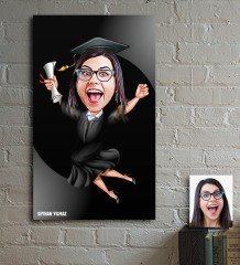 Kişiye Özel Bayan Mezuniyet Hatırası Karikatür Ahşap Tablo - 1
