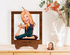 Kişiye Özel Kadın Yoga Karikatürlü Ahşap Standlı 3D Biblo-2