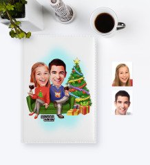 BK Gift Kişiye Özel Yılbaşı Tasarımlı Sevgililer Karikatürlü 2023 Beyaz Deri Ajanda - 4