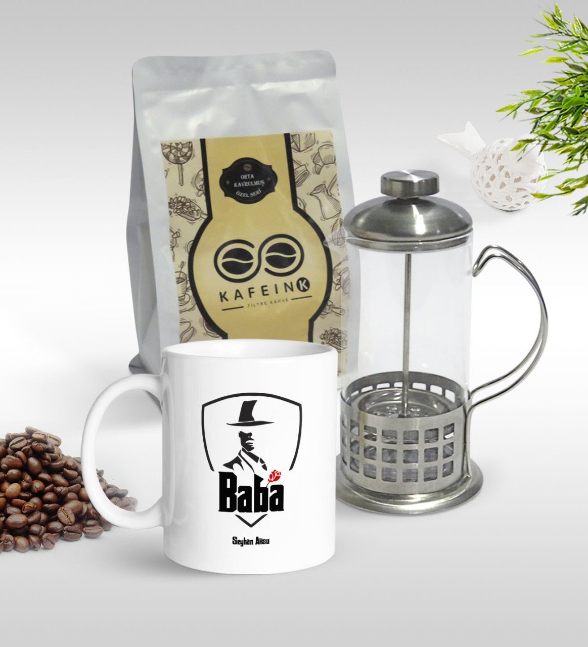 Kişiye Özel Baba Godfather Tasarımlı Kupa & French Press & 250gr Filtre Kahve Hediye Seti-15