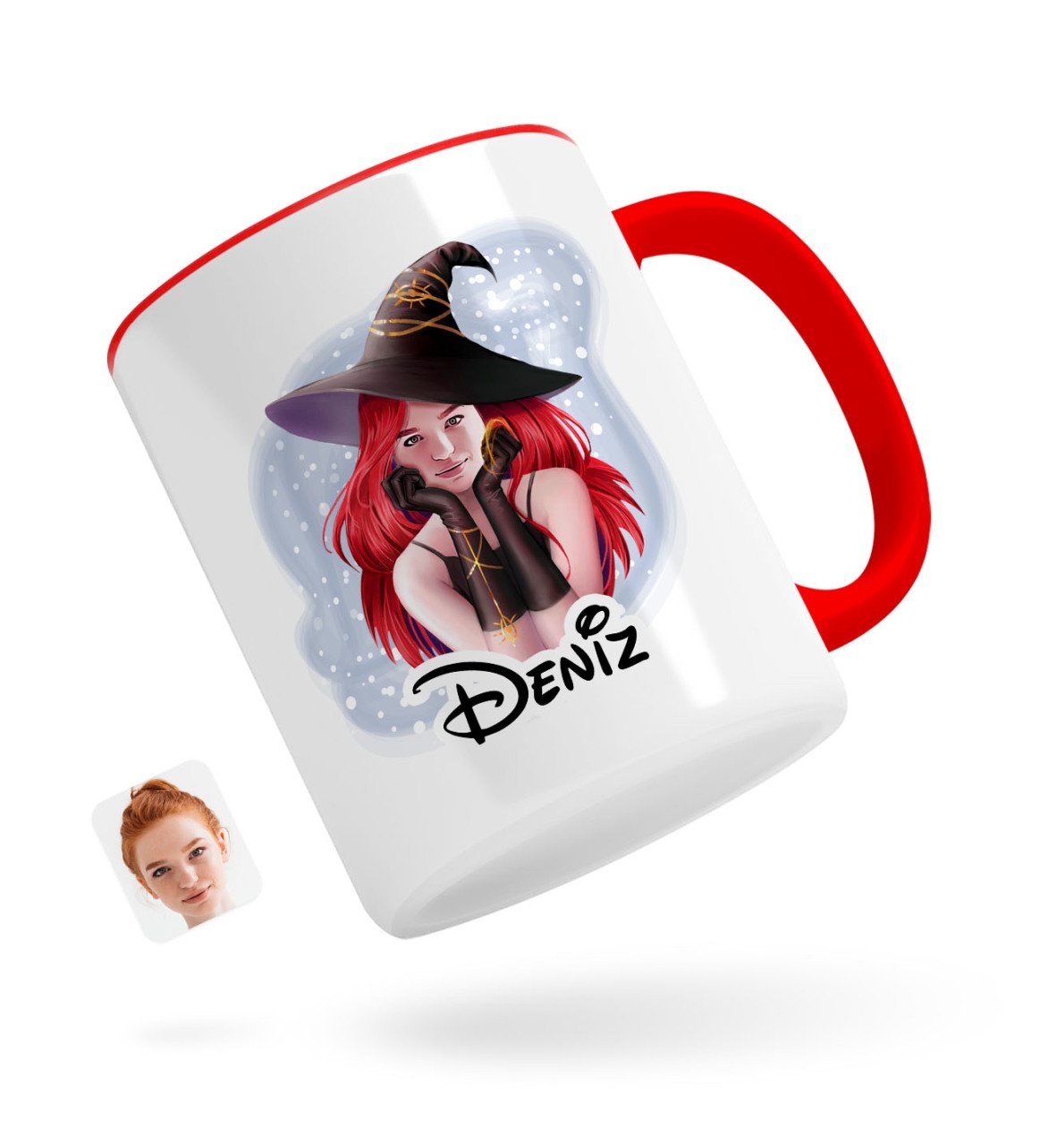 Kişiye Özel Kadın Cadı Karikatürlü Kırmızı Kupa Bardak-2