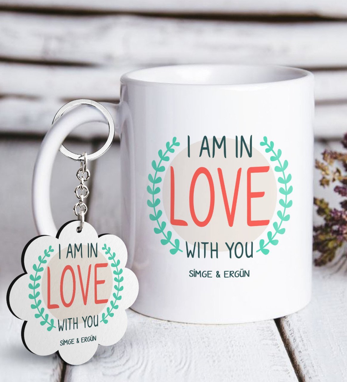 Kişiye Özel Sevgililer Günü Beyaz Kupa ve Anahtarlık Hediye Seti-58