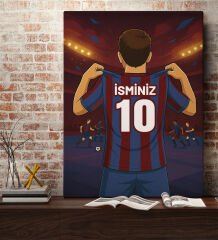 BK Gift Kişiye Özel Bordo-Mavi Forma Tasarımlı Kanvas Tablo, Arkadaşa Hediye, Sevgiliye Hediye, Taraftar Hediyesi