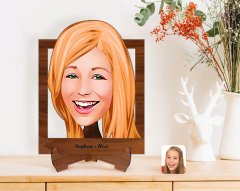 Kişiye Özel Kadın Yüz Karikatürlü Ahşap Standlı 3D Biblo-1