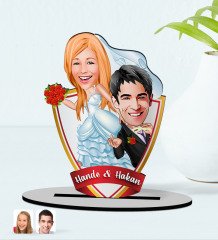Kişiye Özel İsimli Evleniyoruz Karikatürlü Ahşap Biblo Model-2