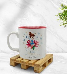 Kişiye Özel Evin Perisi Tasarımlı İçi Kırmızı Renkli Kupa Bardak Model 2