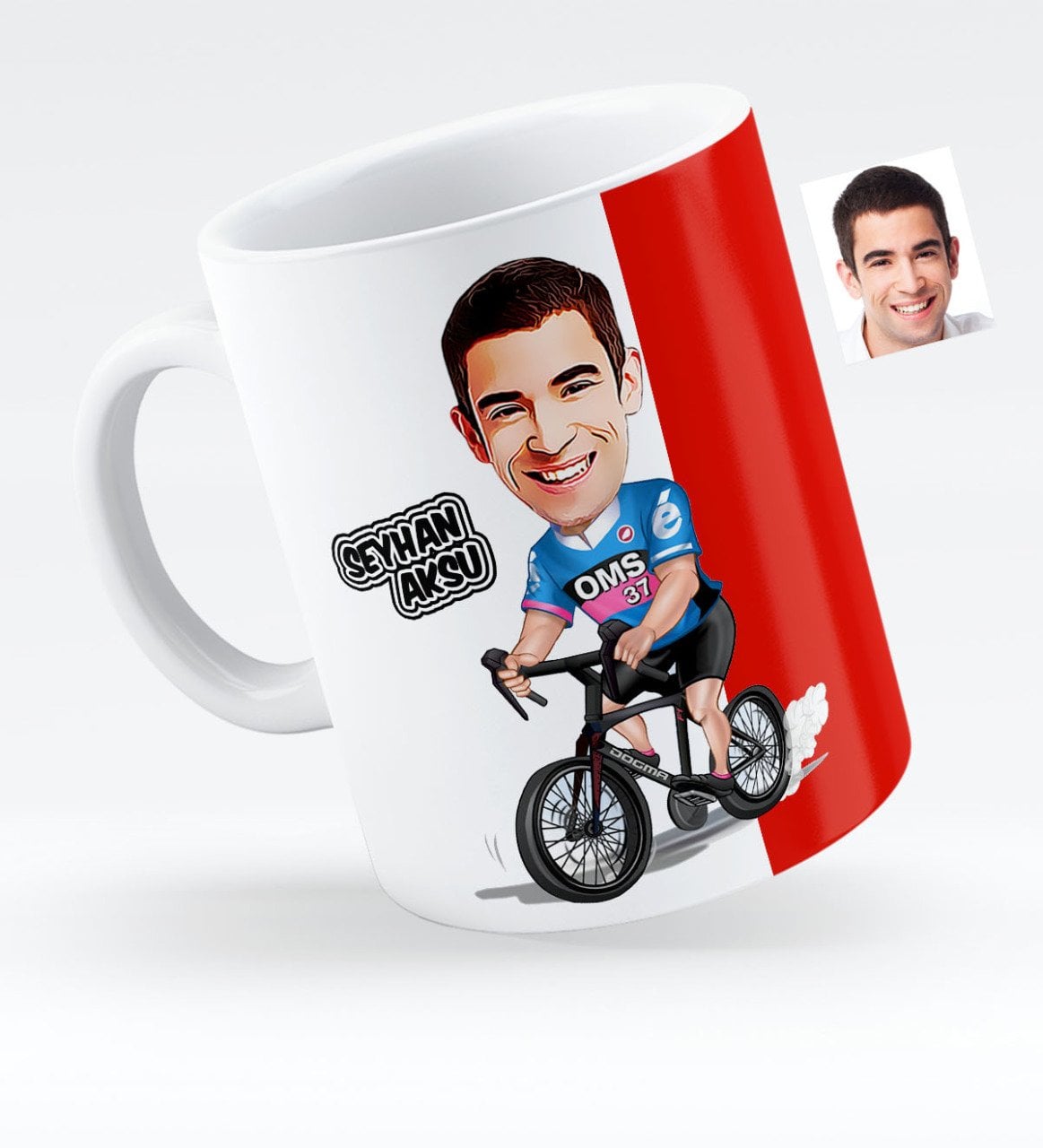 Kişiye Özel Bay Bisiklet Sürücüsü Karikatürlü Beyaz Kupa Bardak