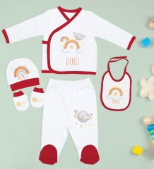 BK Kids Kişiye Özel 10 Parça Kırmızı Hastane Çıkışı Battaniye ve Yastık Hediye Seti, Yeni Doğan Bebek Giyim Hediyesi-3