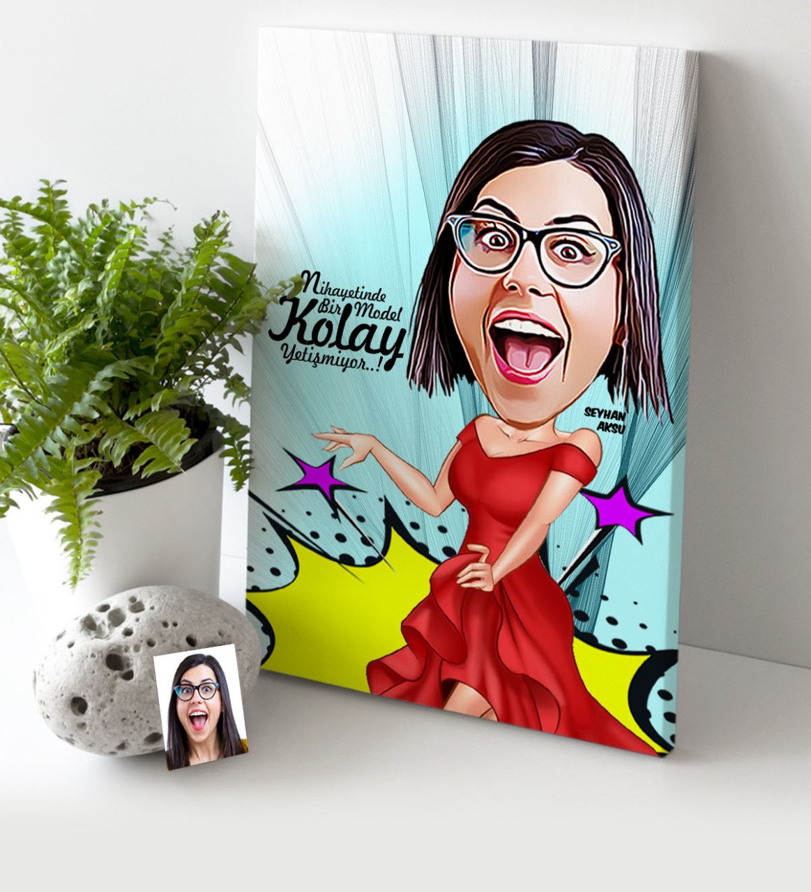 Kişiye Özel Bayan Model Karikatür Kanvas Tablo (30 x 50 cm.) 1