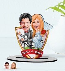 Kişiye Özel İsimli Evleniyoruz Karikatürlü Ahşap Biblo Model-3