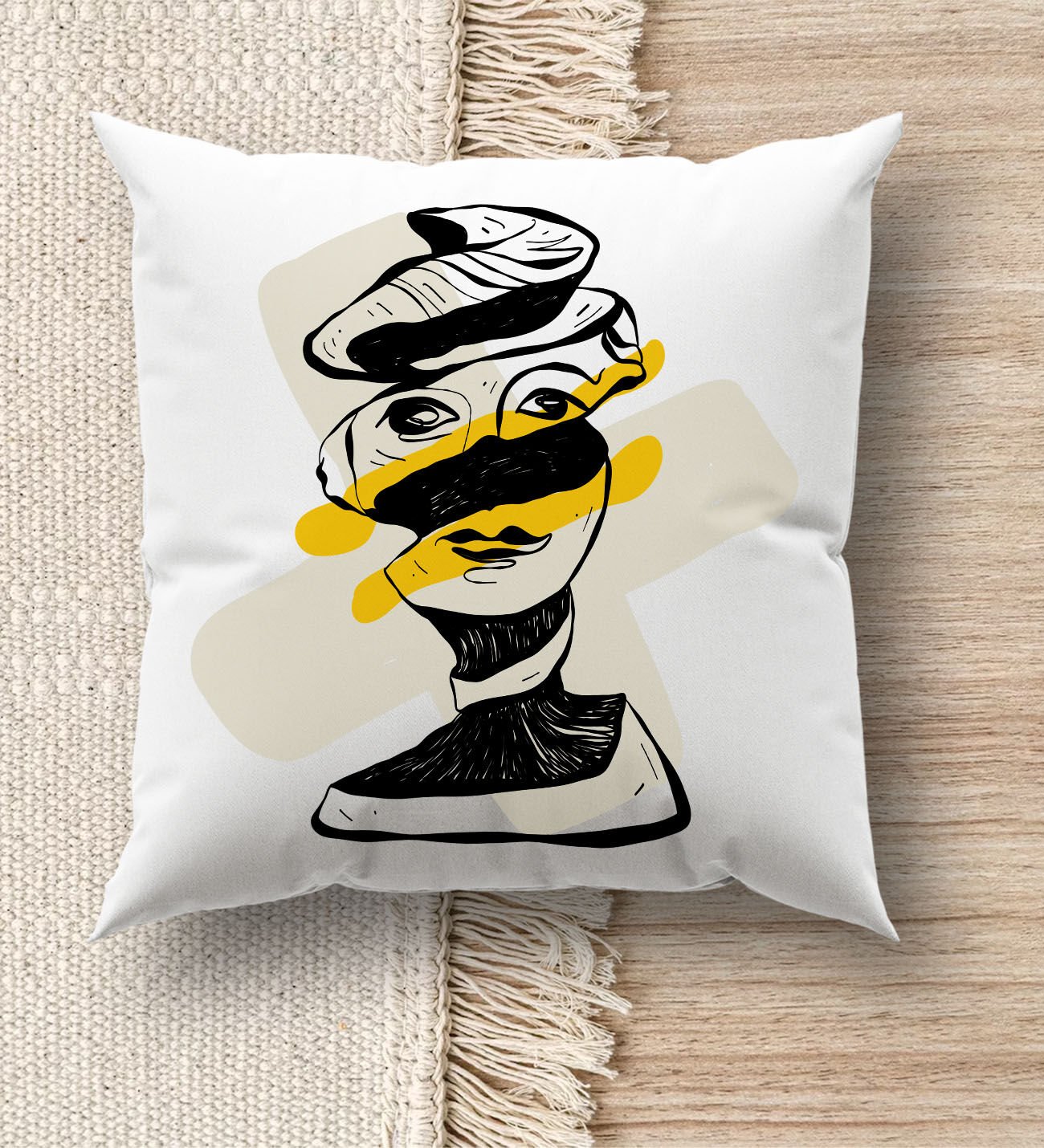 BK Gift Modern Art Tasarımlı Beyaz Kırlent Yastık, Ev Hediyesi, Ev Dekorasyonu, Dekoratif Hediye-9