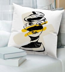 BK Gift Modern Art Tasarımlı Beyaz Kırlent Yastık, Ev Hediyesi, Ev Dekorasyonu, Dekoratif Hediye-9