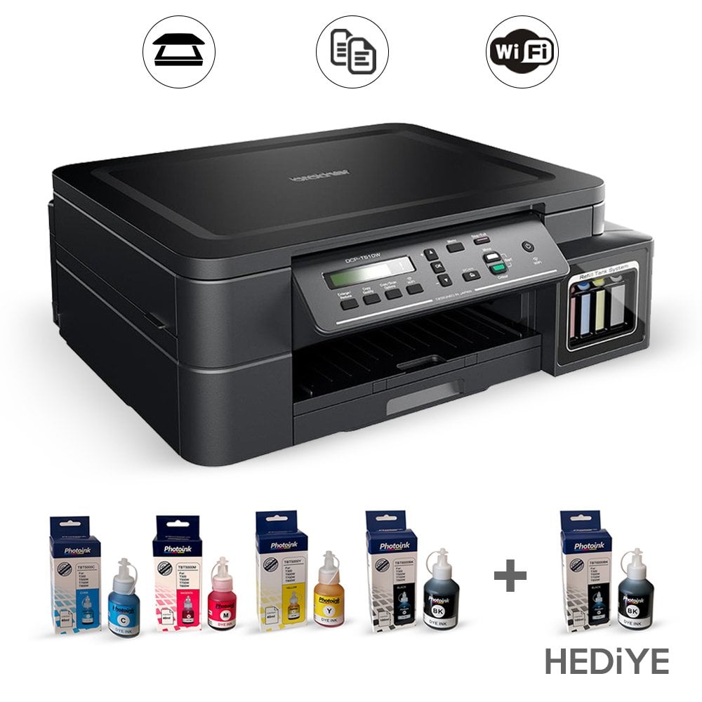 TEŞHİR ÜRÜNÜDÜR !!! Brother DCP-T520W Bitmeyen Kartuşlu A4 Yazıcı+Tarayıcı+Fotokopi
