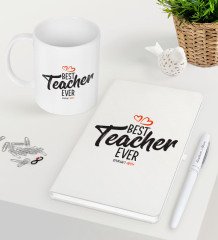 Kişiye Özel En İyi Öğretmen Beyaz Defter Kalem Kupa Seti-13