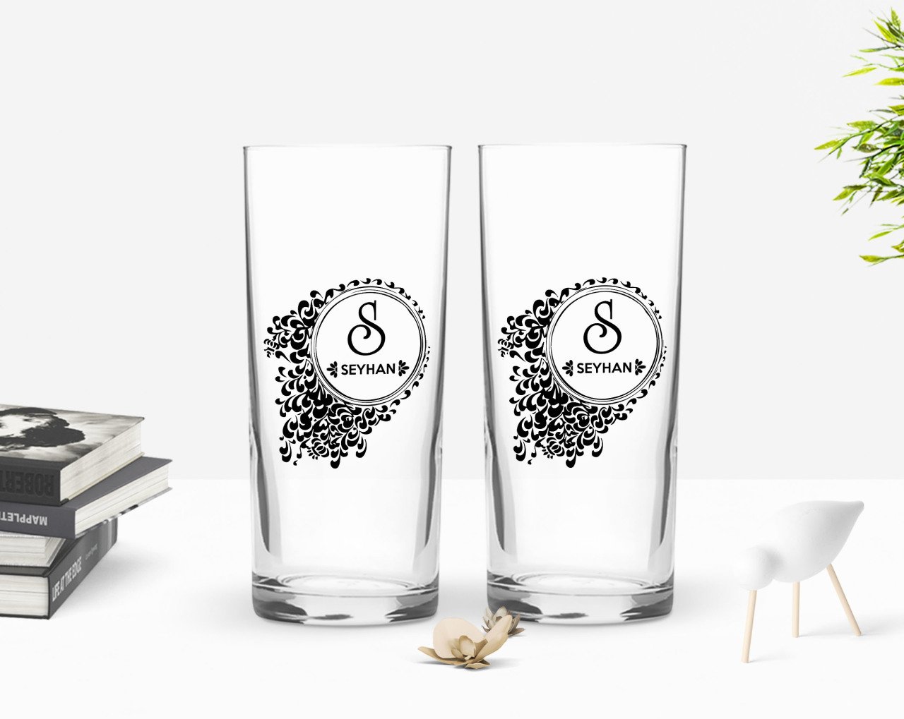 Kişiye Özel Renkli Baskılı İsimli Tasarımlı İkili Rakı Bardağı Seti-114