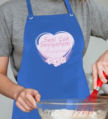 BK Gift Profesyonel Anneler Günü Tasarımlı Mavi Mutfak Önlüğü, Aşçı Önlüğü, Şef Önlüğü, Ev Hediyesi, Anneye Hediye-4