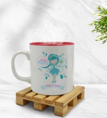 Kişiye Özel Evin Perisi Tasarımlı İçi Kırmızı Renkli Kupa Bardak Model 4