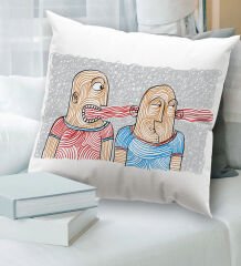 BK Gift Modern Art Tasarımlı Beyaz Kırlent Yastık, Ev Hediyesi, Ev Dekorasyonu, Dekoratif Hediye-10