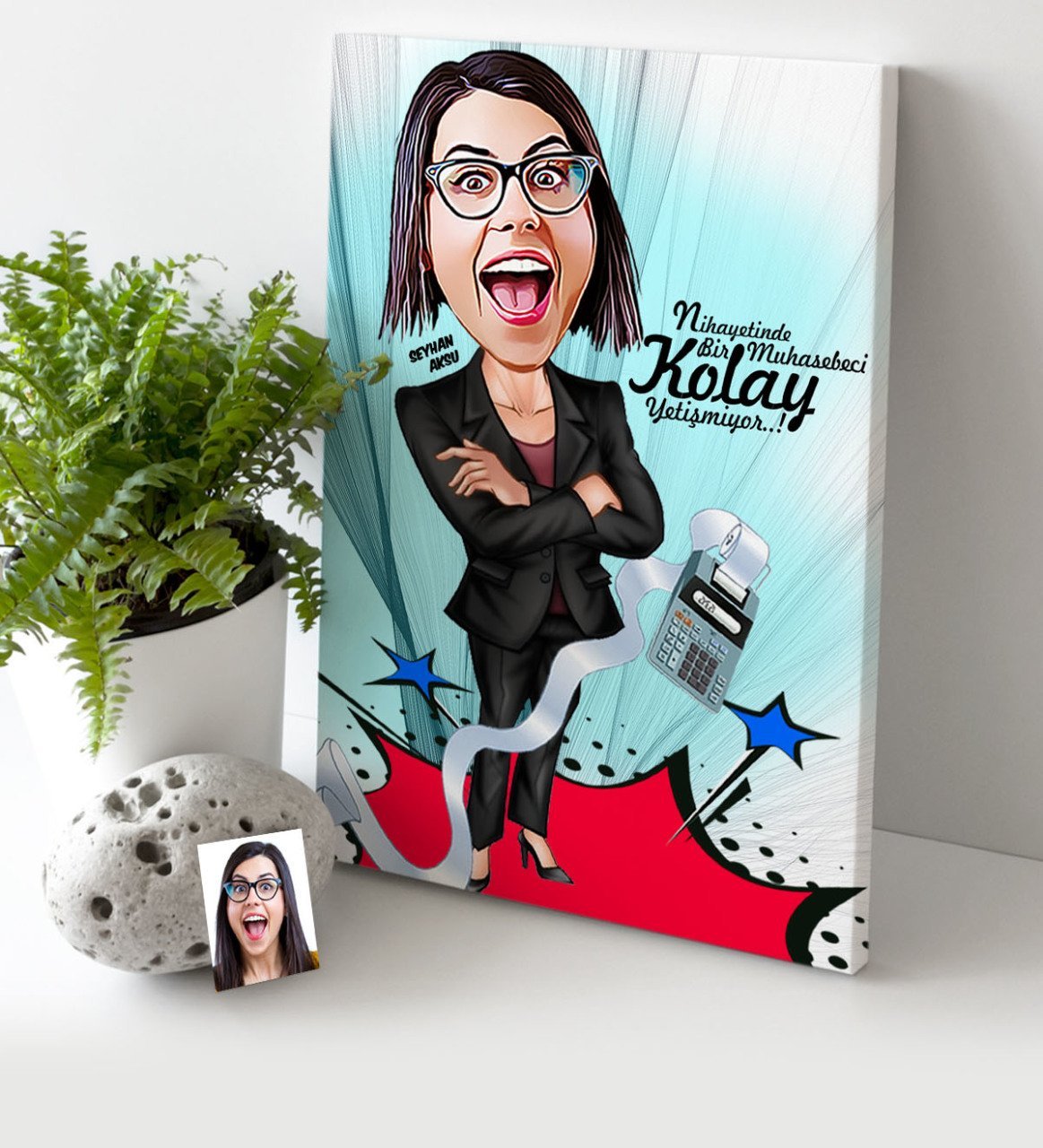 Kişiye Özel Bayan Muhasebeci Karikatür Kanvas Tablo (30 x 50 cm.) 2