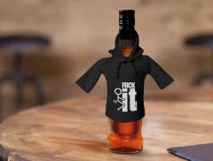 BK Gift Fcuk Tasarımlı Mini Siyah İçki Şişesi Tişörtü , Viski, Şarap, Votka, Rakı Şişesi Tişörtü-4