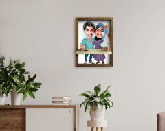 Kişiye Özel Sevgililer Karikatürlü Doğal Masif Ahşap Çerçeveli Tablo Duvar Rafı-61