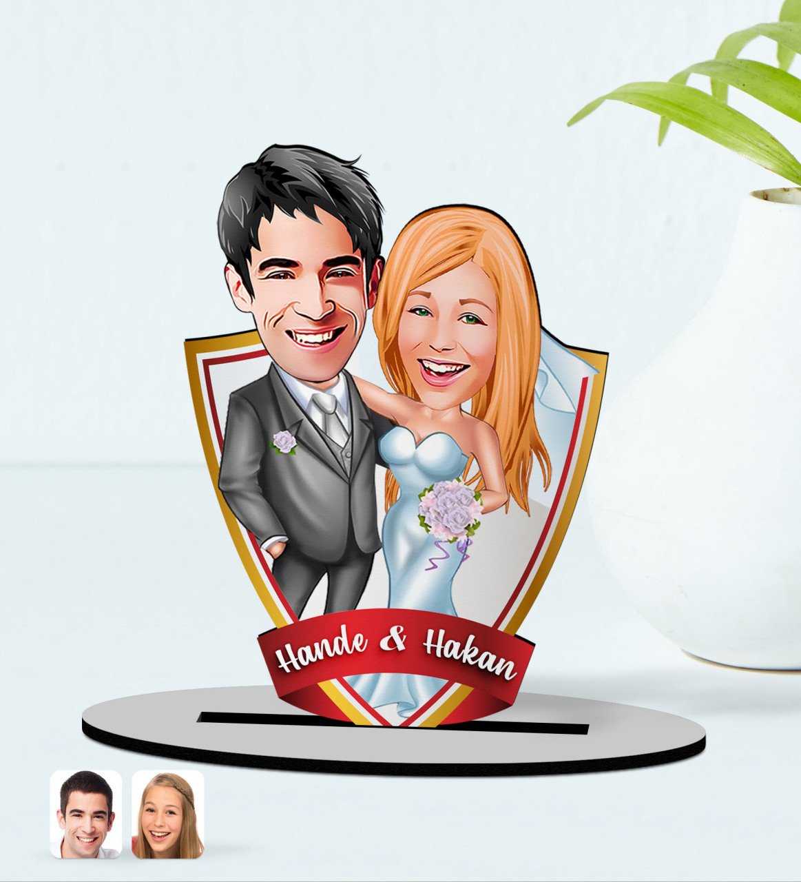 Kişiye Özel İsimli Evleniyoruz Karikatürlü Ahşap Biblo Model-5